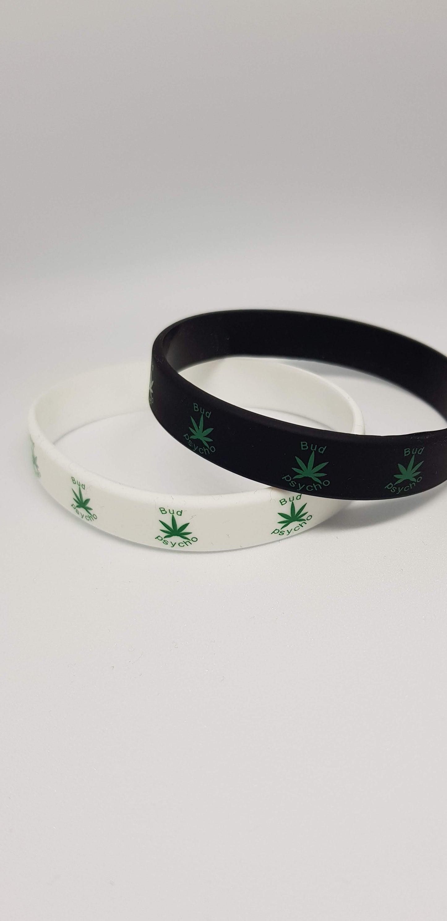 BUD PSYCHO SILICONE WRISTBANDS RUBBER BLACK WHITE BANDS ADULT WEED LEAF UNISEX