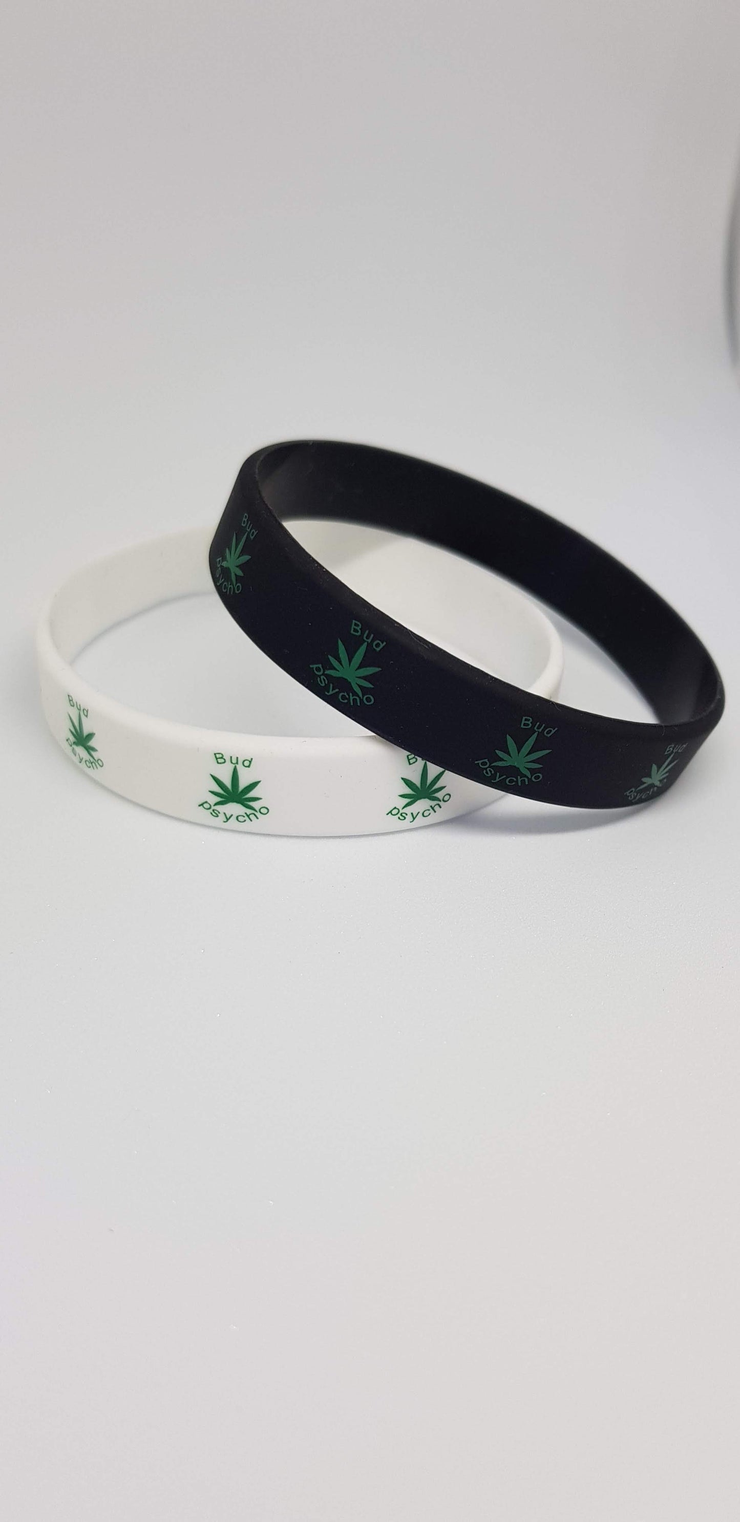 BUD PSYCHO SILICONE WRISTBANDS RUBBER BLACK WHITE BANDS ADULT WEED LEAF UNISEX