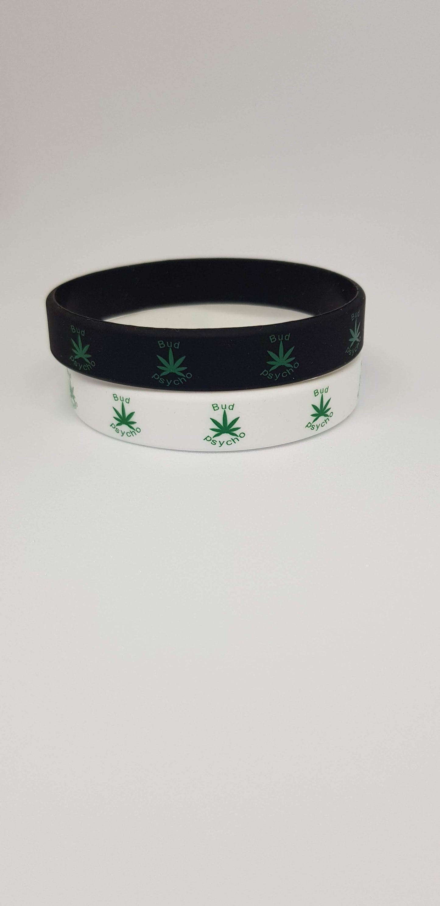 BUD PSYCHO SILICONE WRISTBANDS RUBBER BLACK WHITE BANDS ADULT WEED LEAF UNISEX