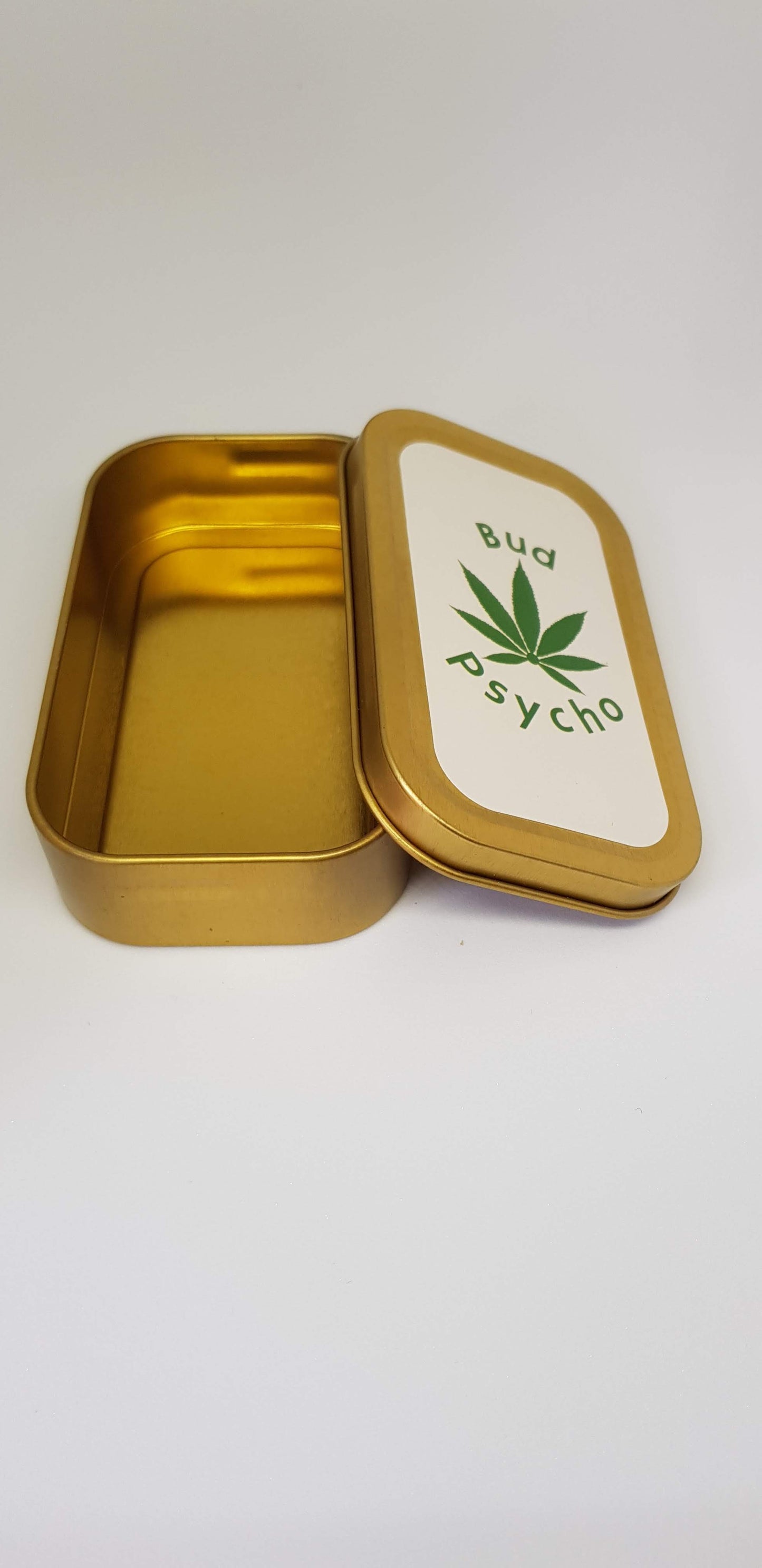 GOLD METAL STORAGE COIN SWEET CIGARETTE SMOKING BACCY STASH TIN TOBACCO PILL BOX