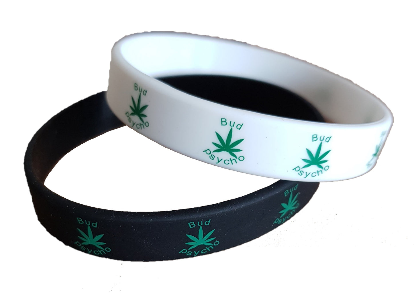 BUD PSYCHO SILICONE WRISTBANDS RUBBER BLACK WHITE BANDS ADULT WEED LEAF UNISEX
