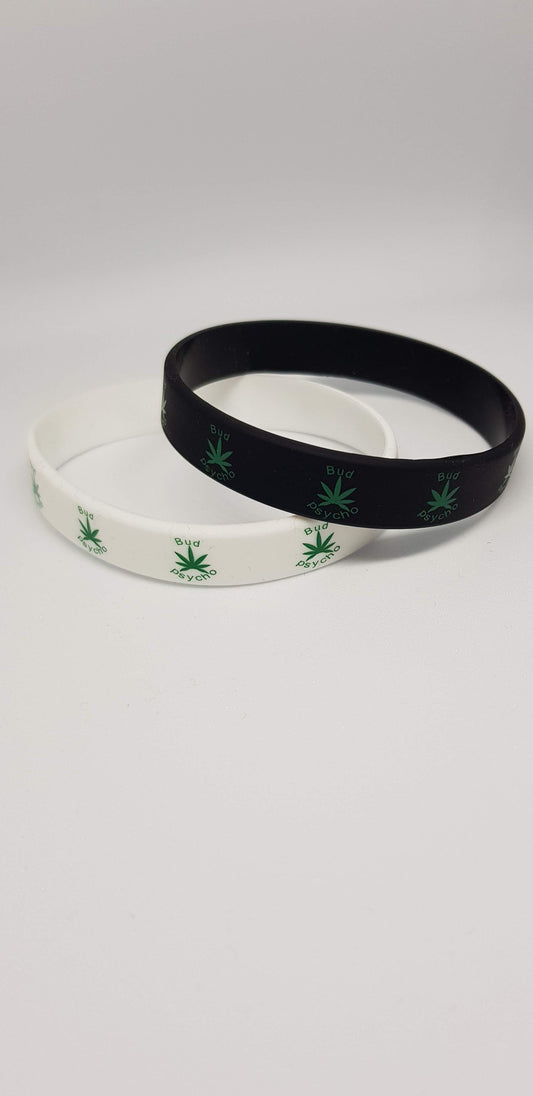 BUD PSYCHO SILICONE WRISTBANDS RUBBER BLACK WHITE BANDS ADULT WEED LEAF UNISEX
