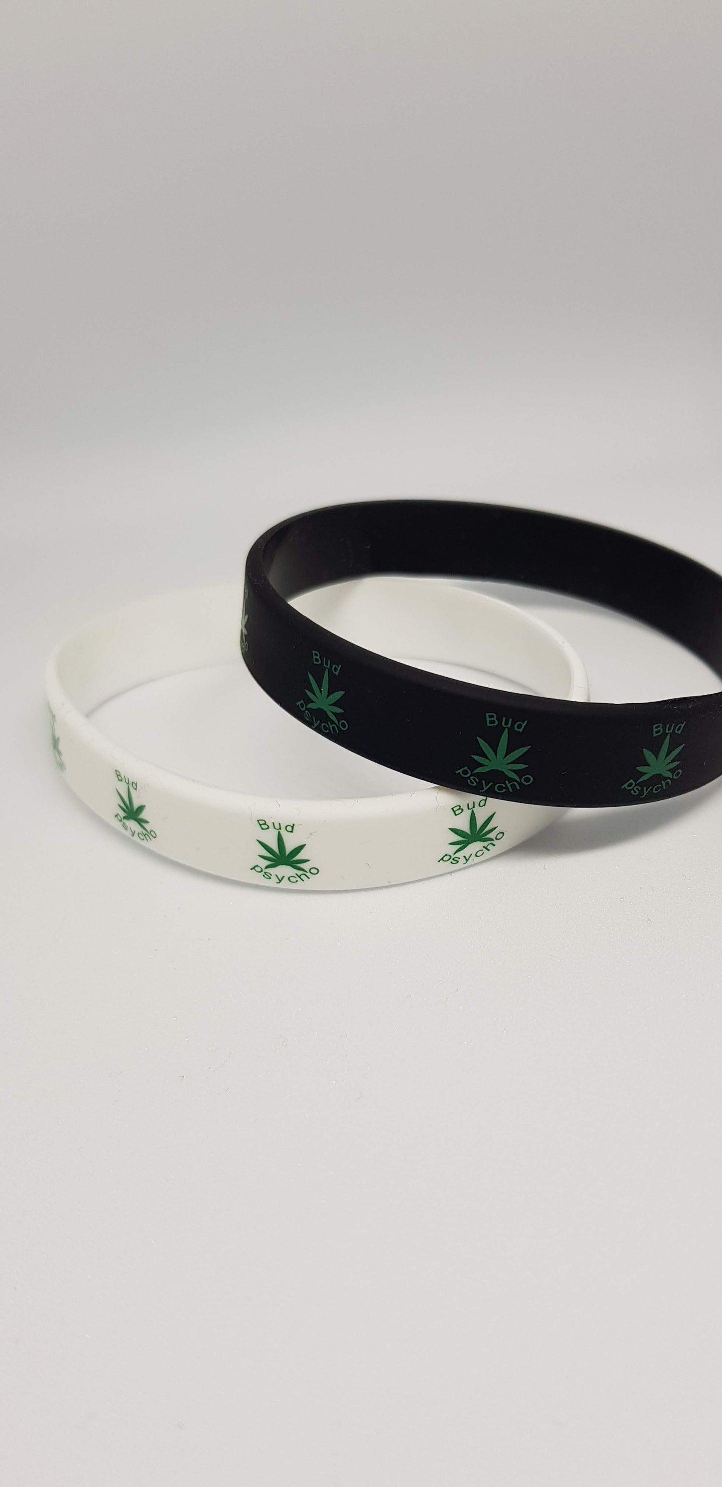 BUD PSYCHO SILICONE WRISTBANDS RUBBER BLACK WHITE BANDS ADULT WEED LEAF UNISEX